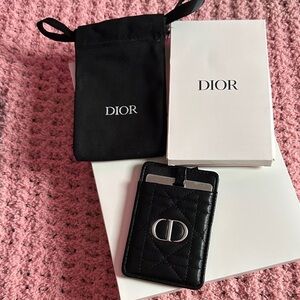 Dior Black Quilted Card Holder/ Mirror with Logo